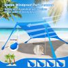 9.8x9.8FT Foldable Beach Canopy Tent Collapsible Shade Sail Sun Protection Windproof Shelter 4 Sandbag 2 Pole Portable Storage Bag Rectangle Blue