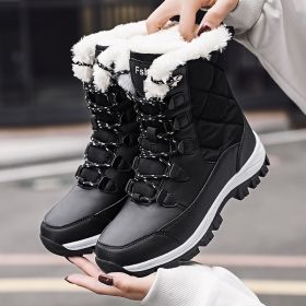 Ankle Boots Women Winter Shoes Keep Warm Non-slip Black Snow Boots Ladies Lace-up Boots Chaussures Femme Booties Woman Flat Boot (Color: Black, size: 36)