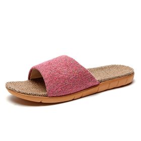 New Women Men Summer Home Slippers Indoor Casual Flax Slides Belt Linen Slippers Ladies Flip Flops Sandals Bedroom Shoes (Color: Pink, size: 44-45 (280mm))